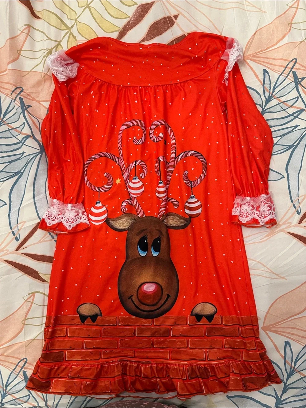 Red Reindeer Nightgown Kids Costume by